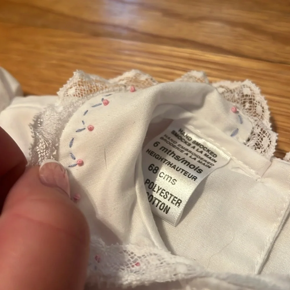 Baby Sarah Louise smocked White‎ Dress (6months), Pink butterfly Romper, and hat